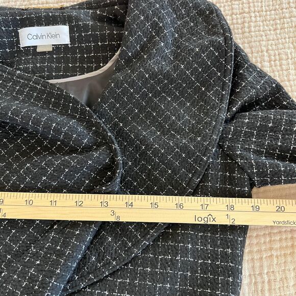 Calvin Klein Sweater Womens 4 Black White Open Front Ruffle Collar Tweed Jacket - Picture 11 of 13
